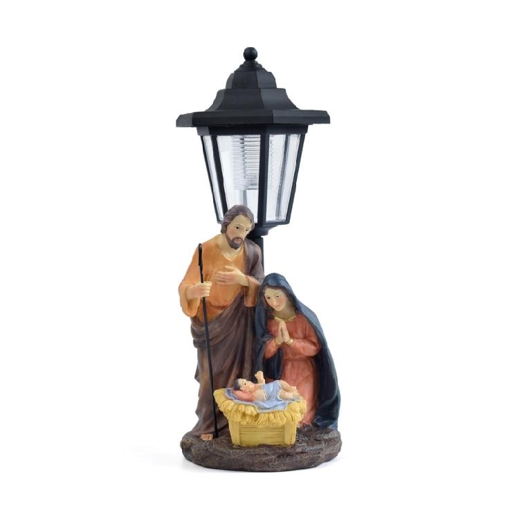 Weather Resistant Solar Light Nativity Scene Resins Statue For Garden Christian Faith Decoration No Batteries Needs 1