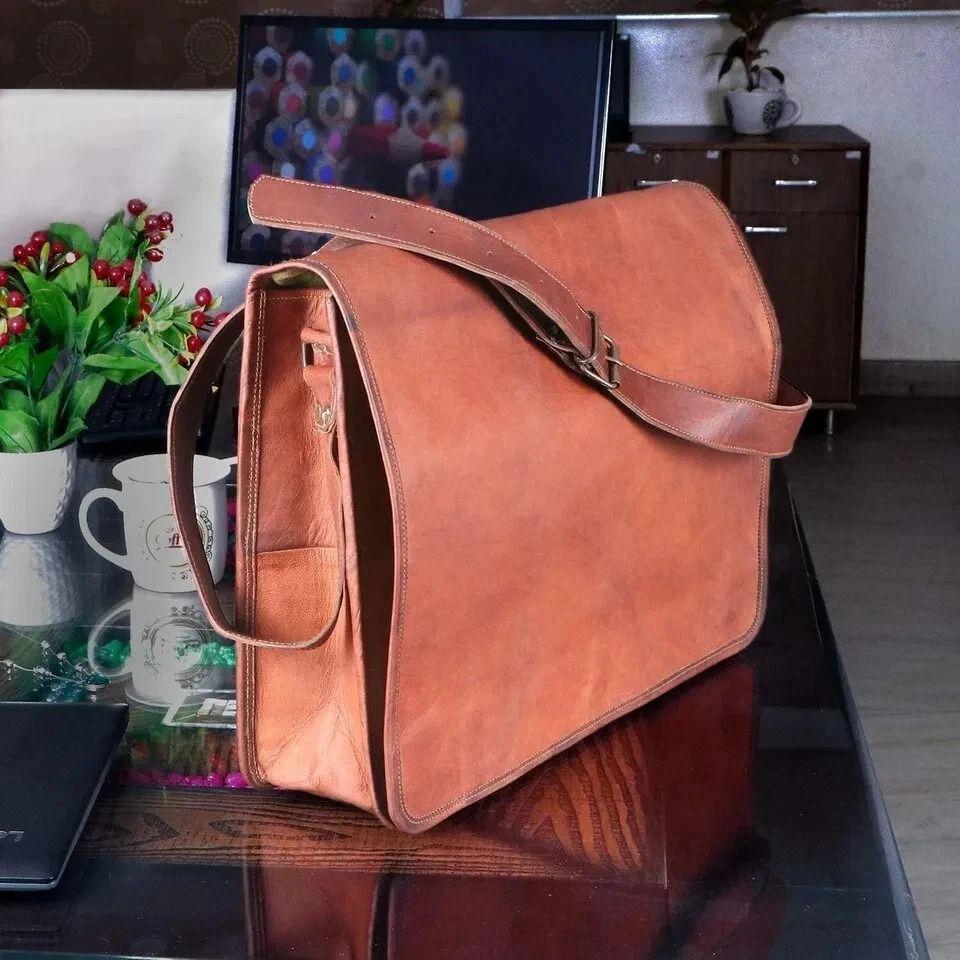 Real Artist Vintage Leather Men's Messenger Shoulder Laptop Briefcase Bag