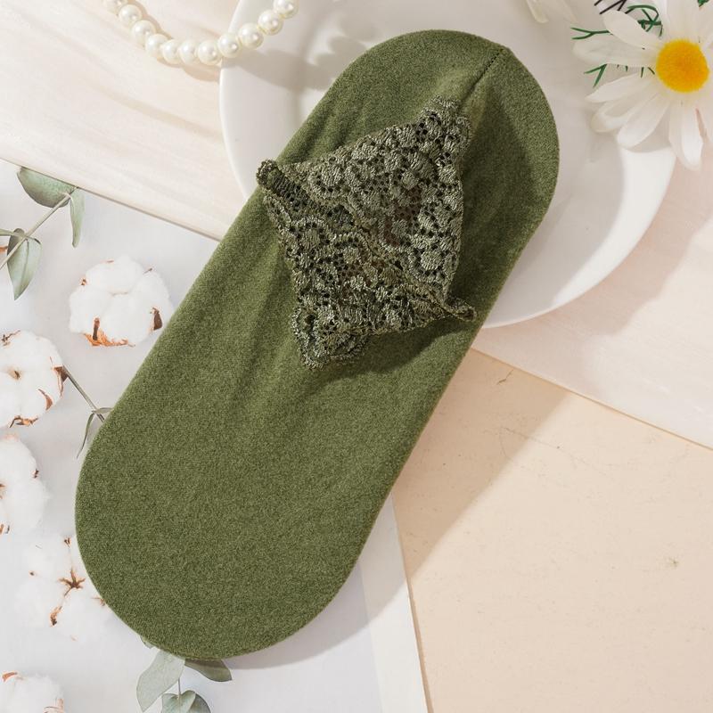 Women's Autumn Winter Thickened Warm Fleece Socks Lace Ankle Socks Non-slip Floor Socks