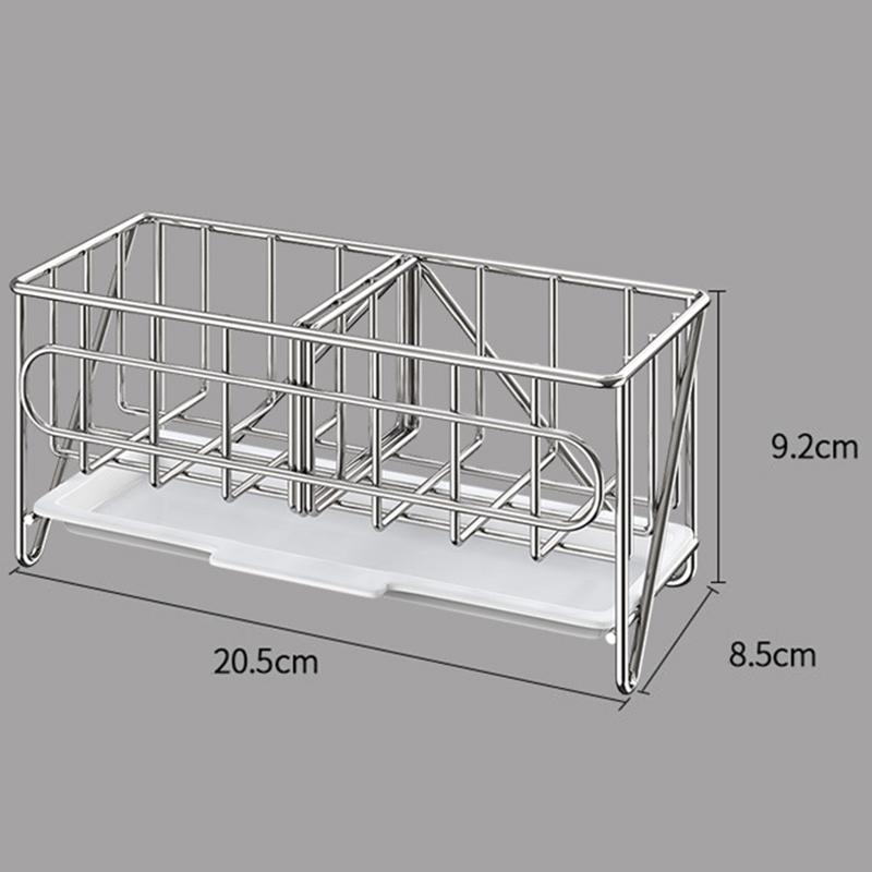 Organizzatore Caddy per Lavello da Appoggio Porta Spugna Spazzola Sapone con Vaschetta di Drenaggio Acciaio Inossidabile per Cucina