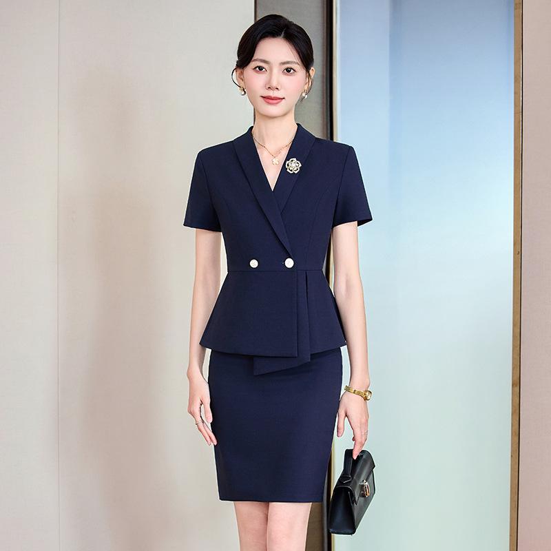 Women's Professional Short Sleeve Summer Suit – Elegant Formal Wear for Manager, Secretary, Hotel Front Desk, and Reception Work.