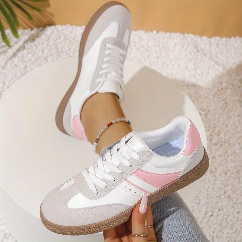 Fashion Women's Lace Up Sneakers - Low Cut All Season Shoes with PU Cushioned Sole, Lightweight Daily Walking Shoes 36-43