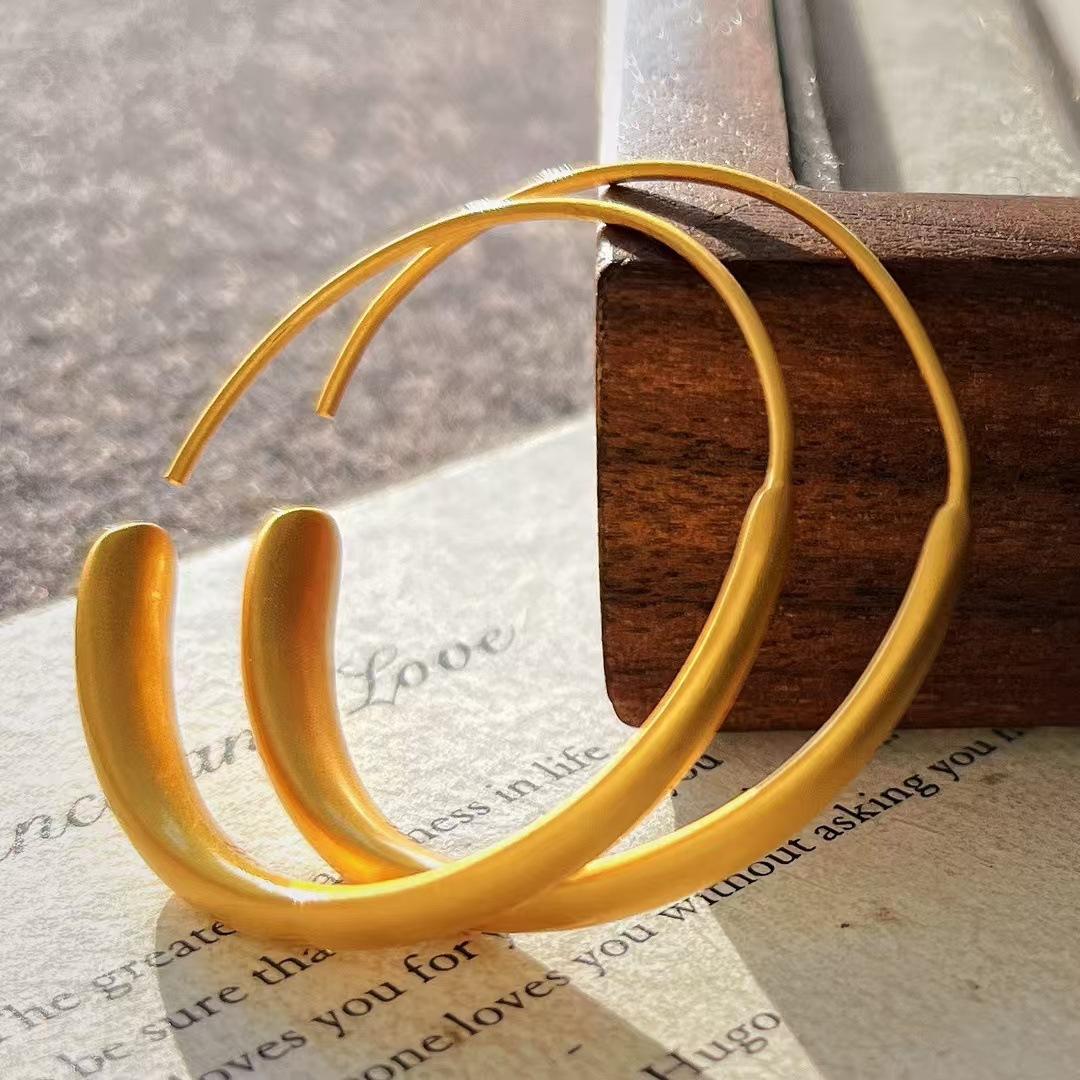 Medieval High Quality 925 Silver Gold Plated Frosted Large Earrings Earrings Simple Premium Earrings