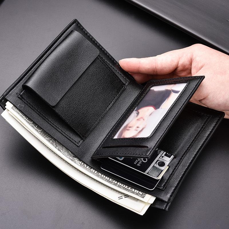 Deri Erkek Cüzdanı Premium Ürün Erkek İçin Cüzdanlar Kısa Siyah Cüzdan Portefeuille Homme Kısa Cüzdanlar