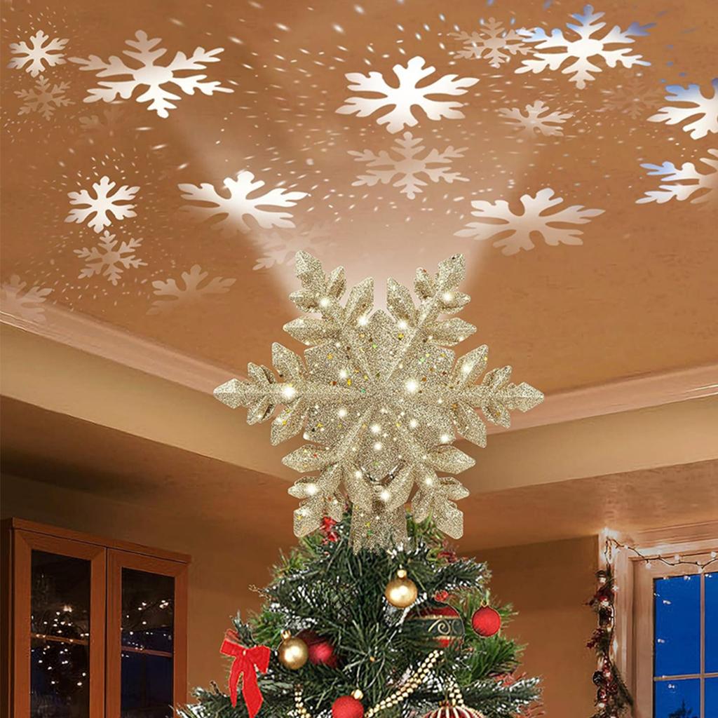 3D Glitter Projection Christmas Tree Toppers Snowflake Stars Party Decor New Xmas Tree Lighting