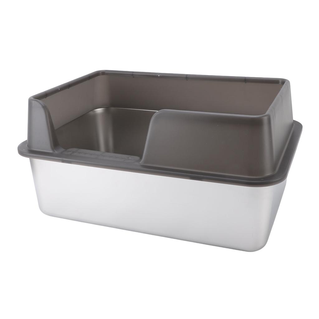 Stainless Steel Litter Pan Splash Proof Large Open Top High Side Litter Pan with Scoop Large Black