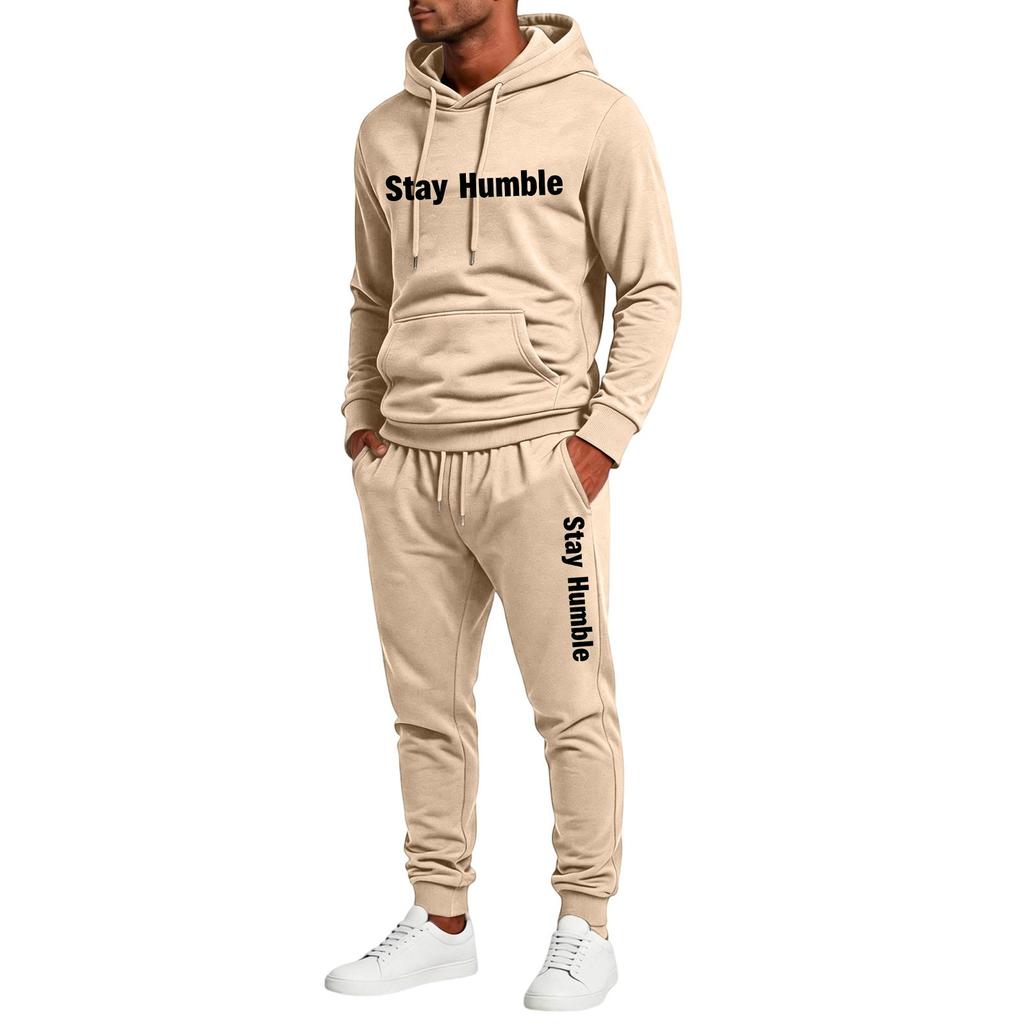 Men's Casual Graphic Print Hoodie and Sweatpants 2 Piece Set with Elastic Waist Straight Leg Pants