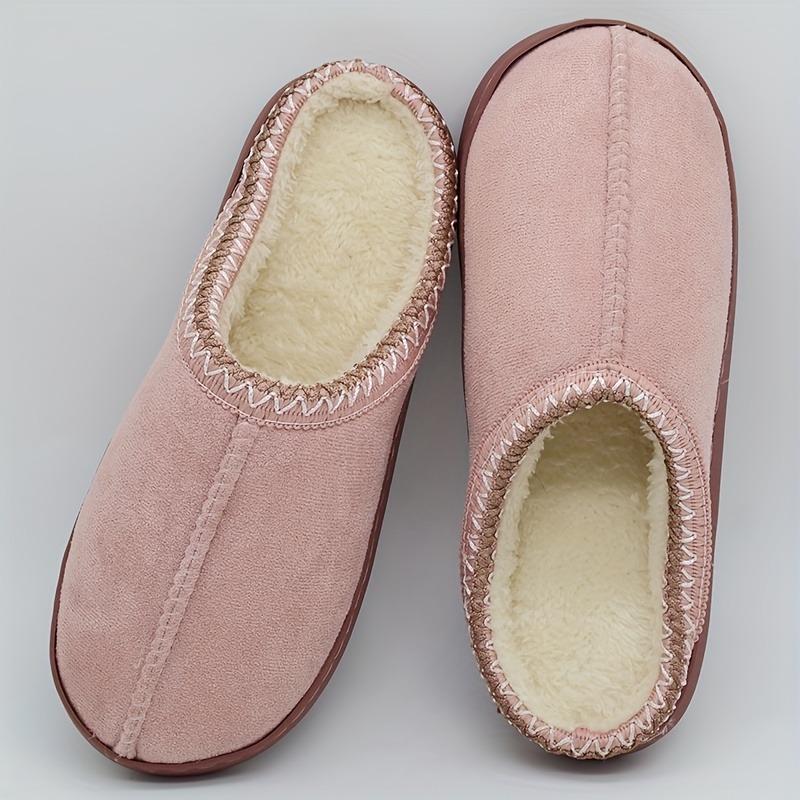 Women's Plush Winter Slippers Soft Fabric Slip-On Indoor House Shoes with EVA Sole
