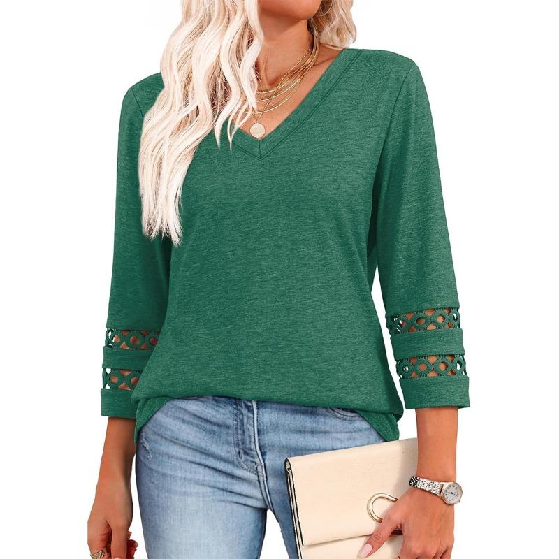 BITCED Women's Fashion Casual Solid Color Print Long Sleeve V-Neck Blouses & Shirts