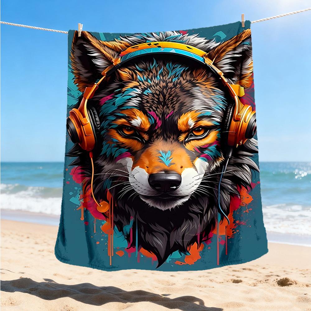 1pc Colorful Wolf Throw Blanket Polyester Fiber, Lightweight Flannel, Soft & Warm, All Season Use for Outdoor, Camping Digital Print