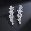 ZAKOL Luxury Marquise Cluster Flower Shape Cubic Zirconia Long Dangle Drop Earrings for Brides Wedding  Zircon