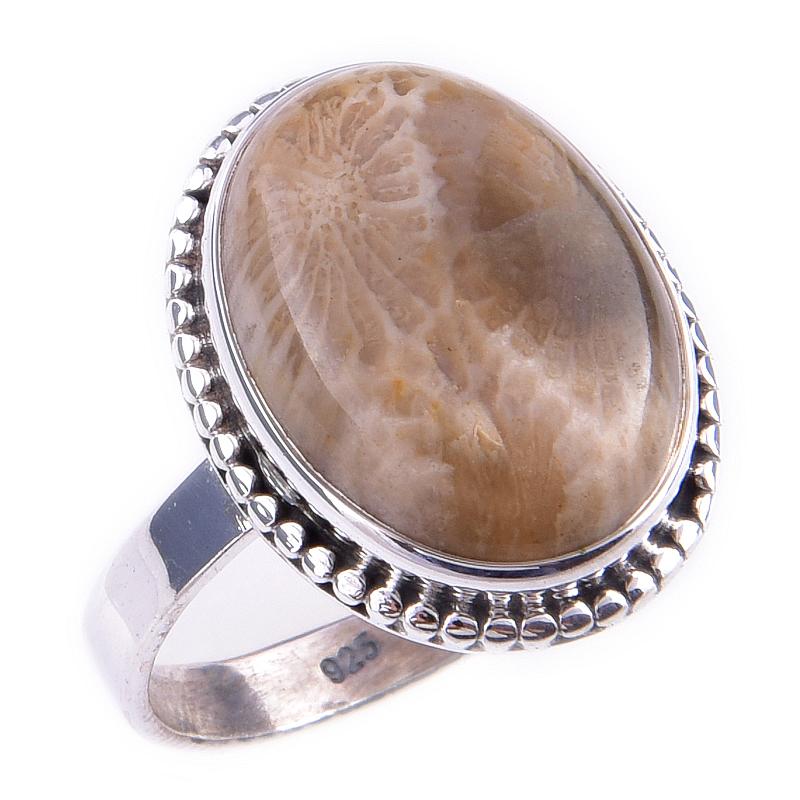 Natural Fossil Coral Gemstone Handmade 925 Solid Sterling Silver Ring S.10 I0L16