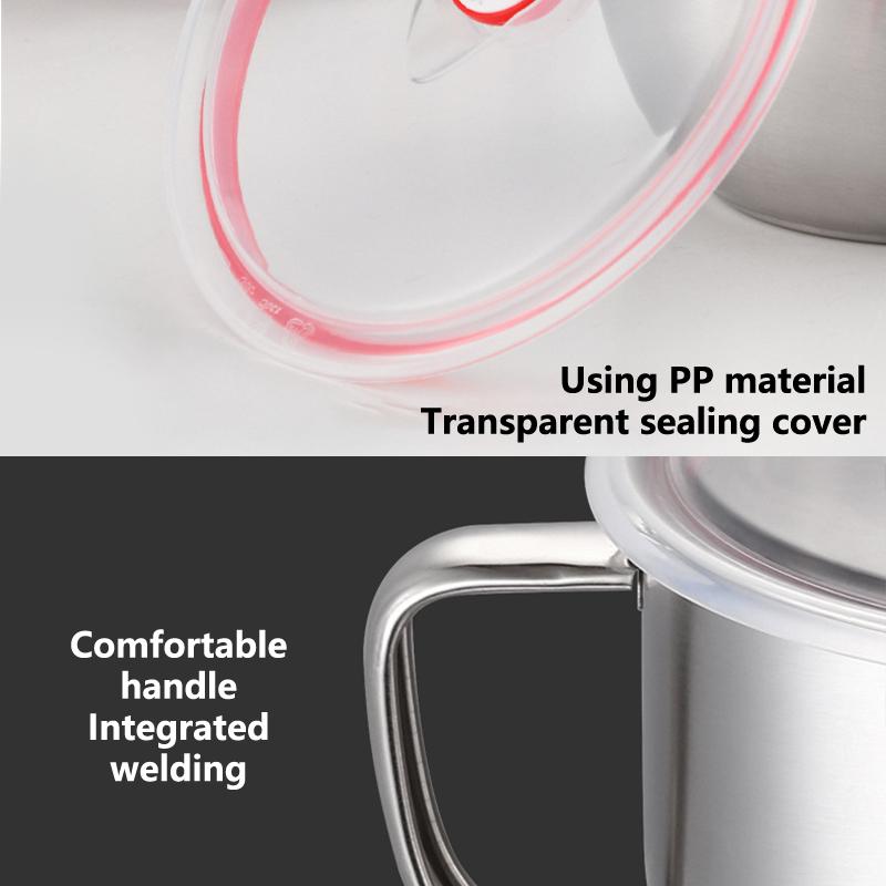 Separator de Grăsime cu Capac și Design cu Gura Dublă, Strecurătoare din Oțel Inoxidabil pentru Sosuri și Gravy pentru Supă, Ciorbă, Tocană, Mâner Rece la Atingere