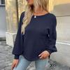 Women's Casual Fashion Long Sleeve Open Back Round Neck Top