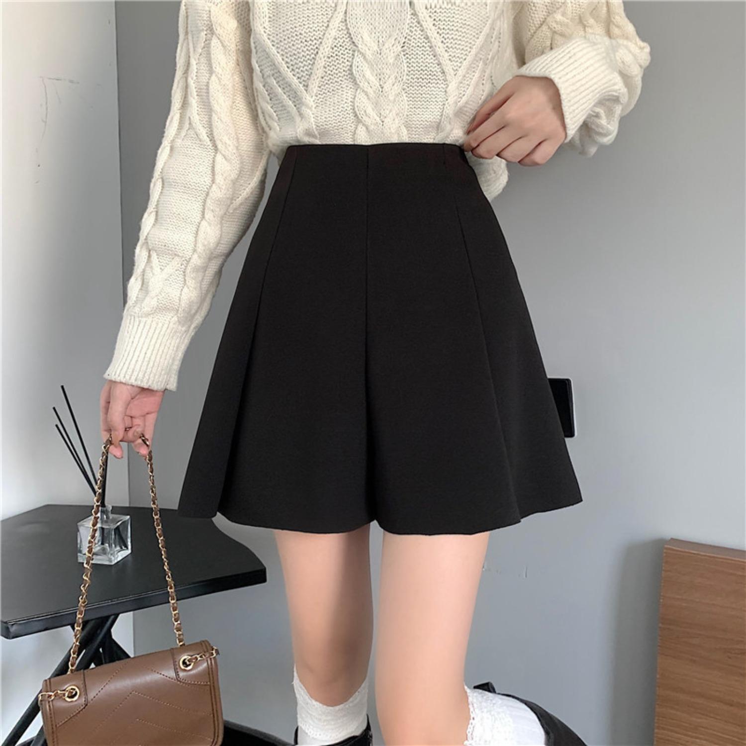 Women s High Waist A Line Mini Skirt Pleated Wool Blend Office Casual Skirt 5XL
