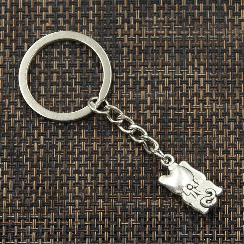 Mote 30 mm nøkkelring Metall nøkkelring nøkkelring smykker Antik bronse Sølvfarge belagt Lucky Cat 23x11 mm anheng