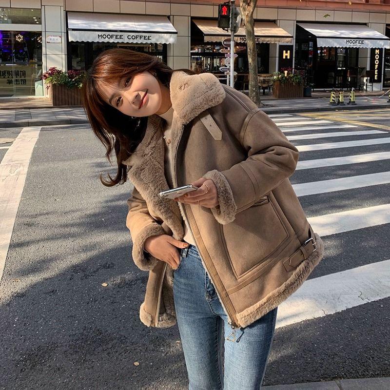 

Куртка из овечьей шерсти с мехом, женская зимняя, новая, высококачественная, имитация овечьей шерсти, замша, одежда Locomotive L suggestion (118-65kg)