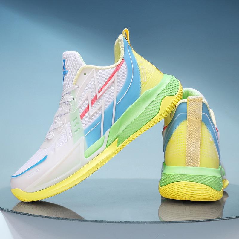 Basketballschuhe Herren Sportschuhe Neu 2 Frühling und Sommer Mesh Atmungsaktiv Leuchtend High-Top Kampf Verschleißfest Sneaker