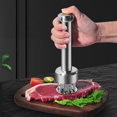 The Stainless Steel Meat Tenderizer Is Equipped with Sharp Needles and Comes with A Cleaning Brush.