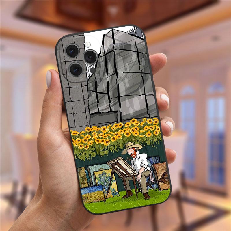 Vincent Van Gogh Starry Night Flower Phone Case For Iphone 13 12 11 Pro Max Mini X XR XS 8 7 6S Plus Mona Lisa David Soft Cover