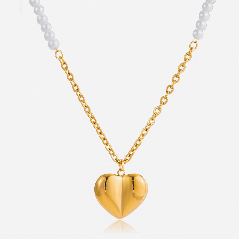 18K Gold, Sweet Wind Love Pendant, Pearl Sweater Chain, Beaded Necklace, Jewelry Accessories