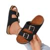 Women's Wide Width Double Buckle Cork Slides - Flat Sole Mule Sandals for Outdoor Wear, Casual Single Strap Thongs
