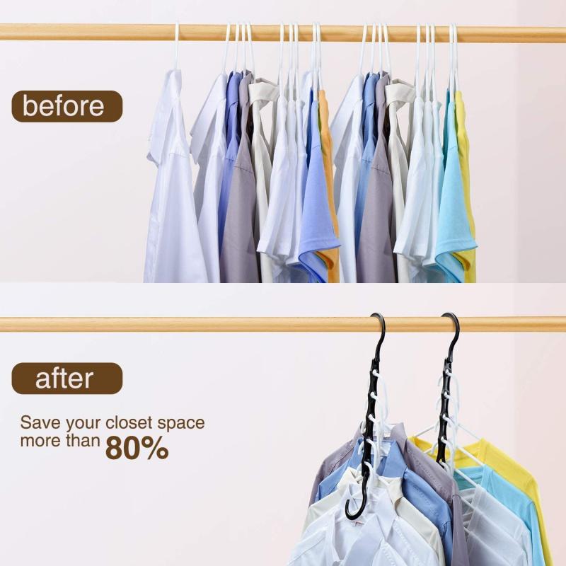 5pcs black plastic hangers, multifunctional hangers, space saving, efficient organization