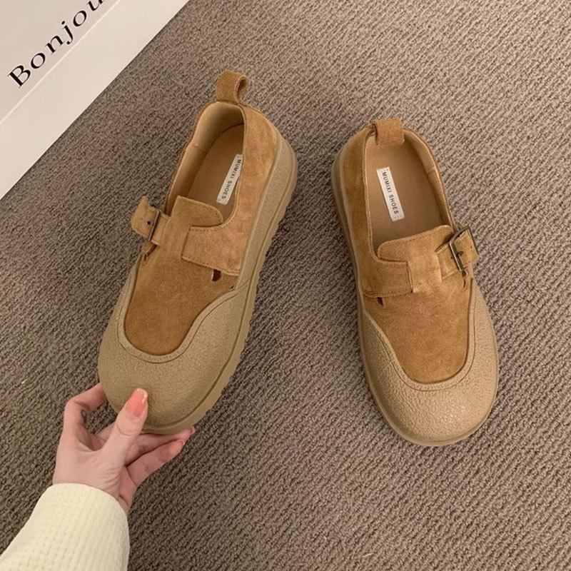 

Литературный и ретро стиль Мори женские туфли на платформе женские туфли 2025 новые весна и осень лоферы на одном педале повседневные туфли 40 хаки