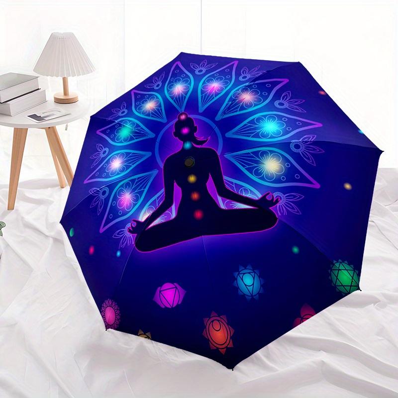 1pc Meditation Chakra Umbrella - Compact 8-Rib Automatic Folding Design, Vibrant for Lotus Flower & Geometric Patterns, Durabl