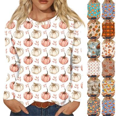 Women's Fashion Casual Long Sleeve Thanksgiving Printed Round Neck Loose Top