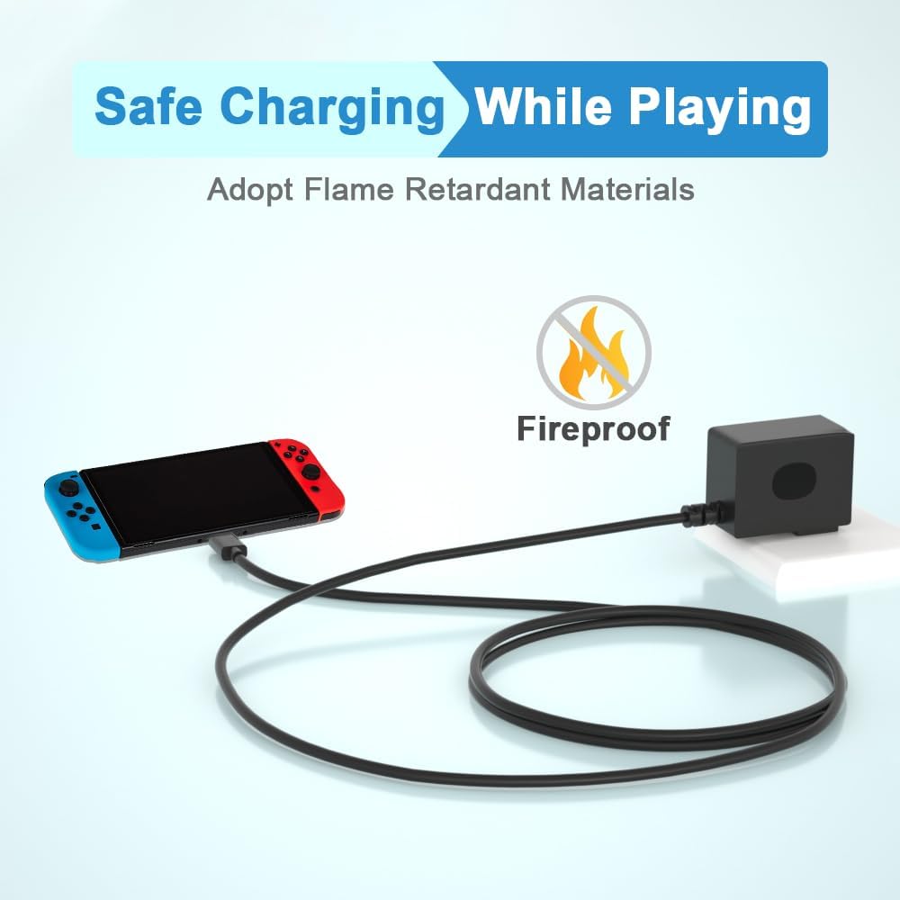 Charger for Nintendo Switch/OLED/Lite, Support Switch TV Dock Mode, 15V 2.6A Fast Charging Adapter with 5FT Charger Cable