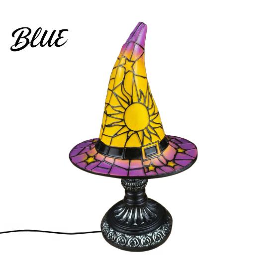 Handcrafted Witch Hat Ornament Stained Glass Lamp Table Lamp with Inline Switch USB Powered Decorative LED Desk Style Halloween for Bedroom