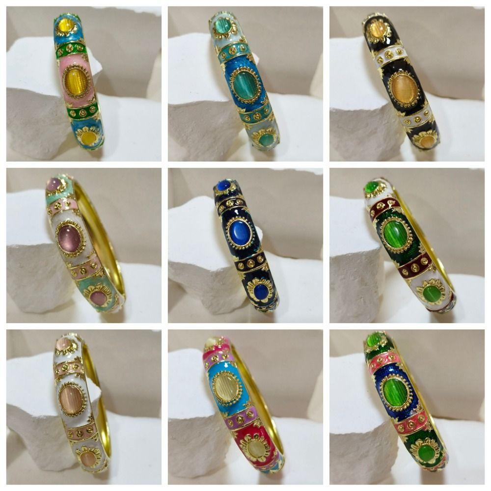 1.4cm Enamel Bracelet Widen Faux Cat‑Eye Enamel Bangle Handicraft Enamel Bangle Jewelry Gifts