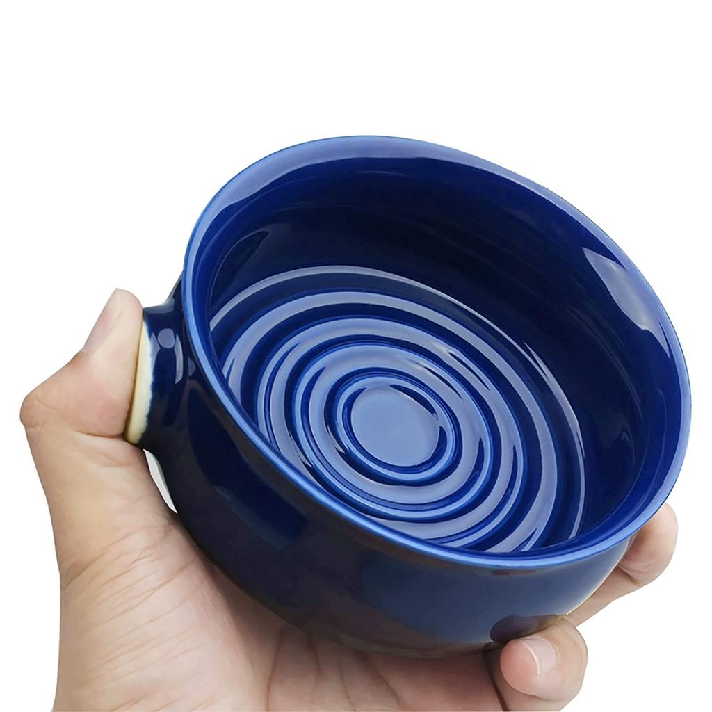 Linkidea Ceramic Shaving Soap Bowl with Wide Large Easy to Lather Wet Shave Cream Bowl for Royal Blue Non-Slip Handle, Mouth, Capacity, Ridges, Razor,