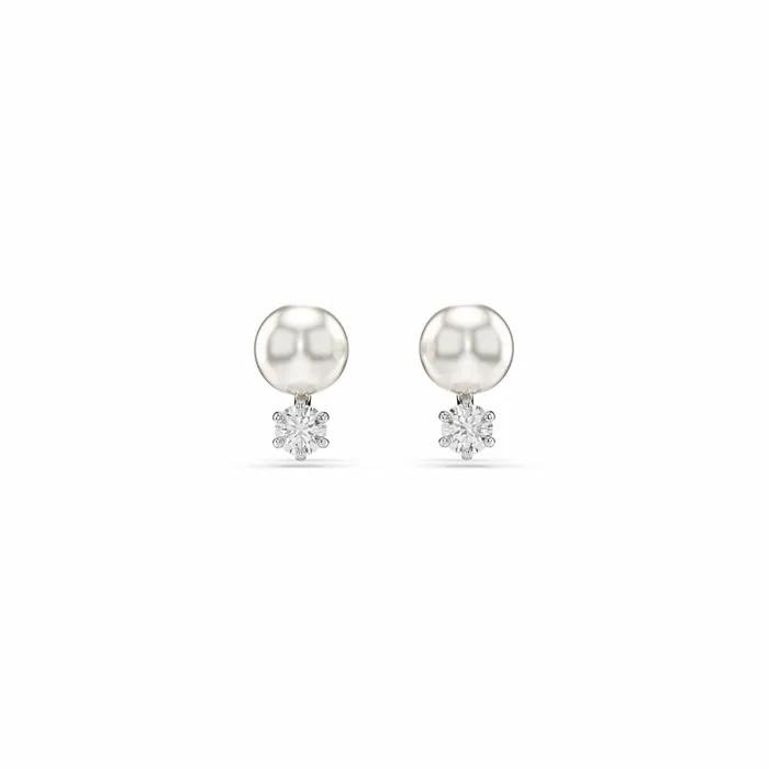 Matrix Rhodium Crystal Pearl Stud Earrings 5694225