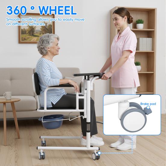 Patientenlifter Transferstuhl, 5-in-1 Patientenlifter Rollstuhl mit 180 Grad geteiltem Sitz, Höhenverstellbarer Lifter Transferstuhl für Zuhause Senioren Ältere