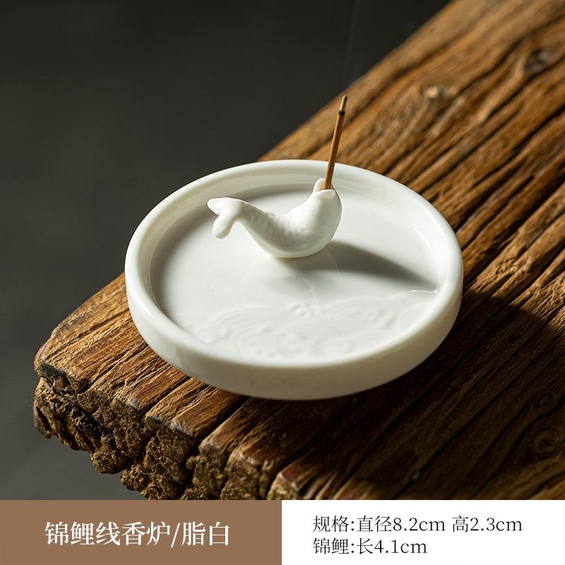 Ceramic Koi Line Incense Burner Insert Agarwood Sandalwood Base Zen Censer Holder Tea Table Indoor Decoration Ornament Gifts