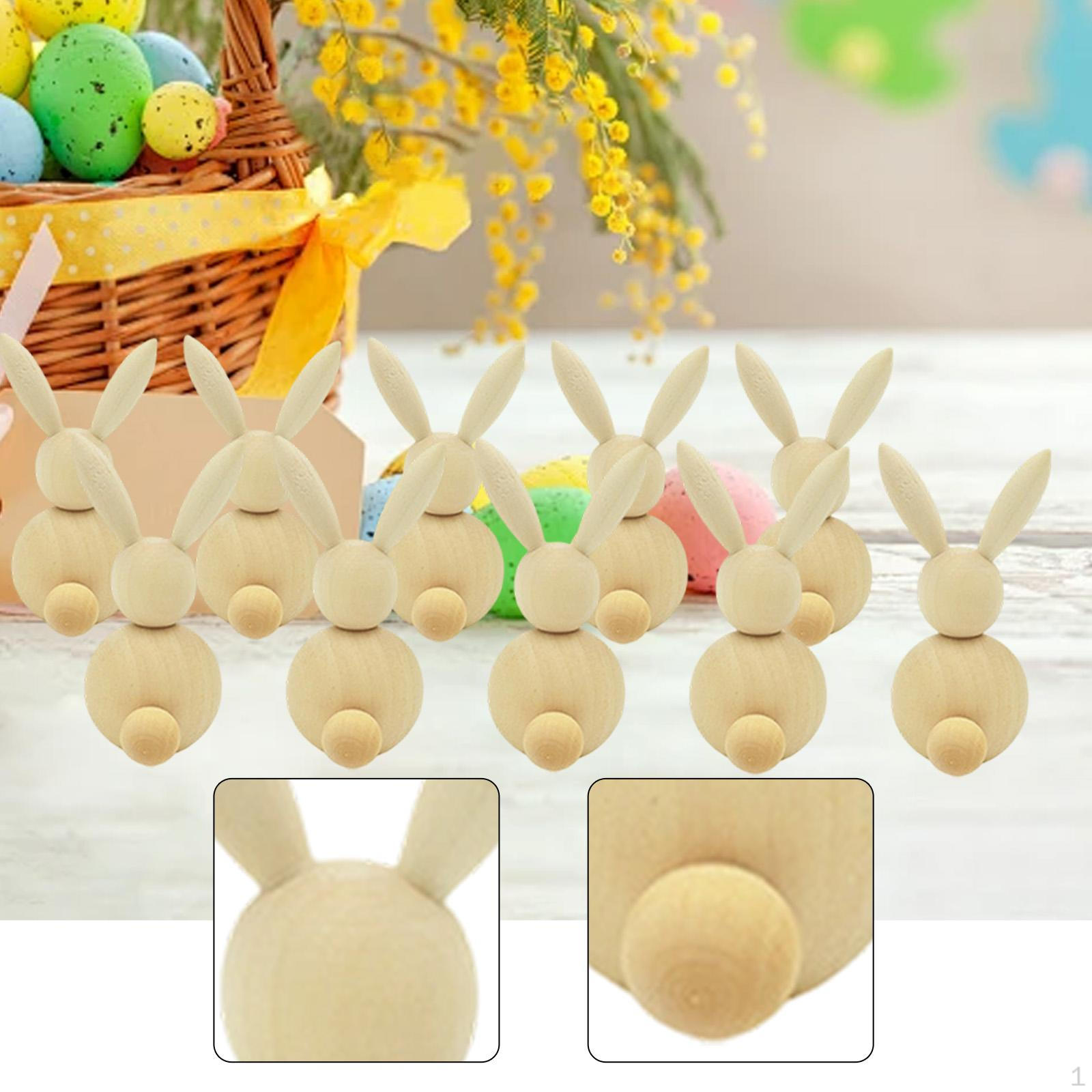 

10 Pieces Unfinished Wooden Bunny Dolls Rabbit Figures for DIY Painting Blank Puppets Easter Peg
