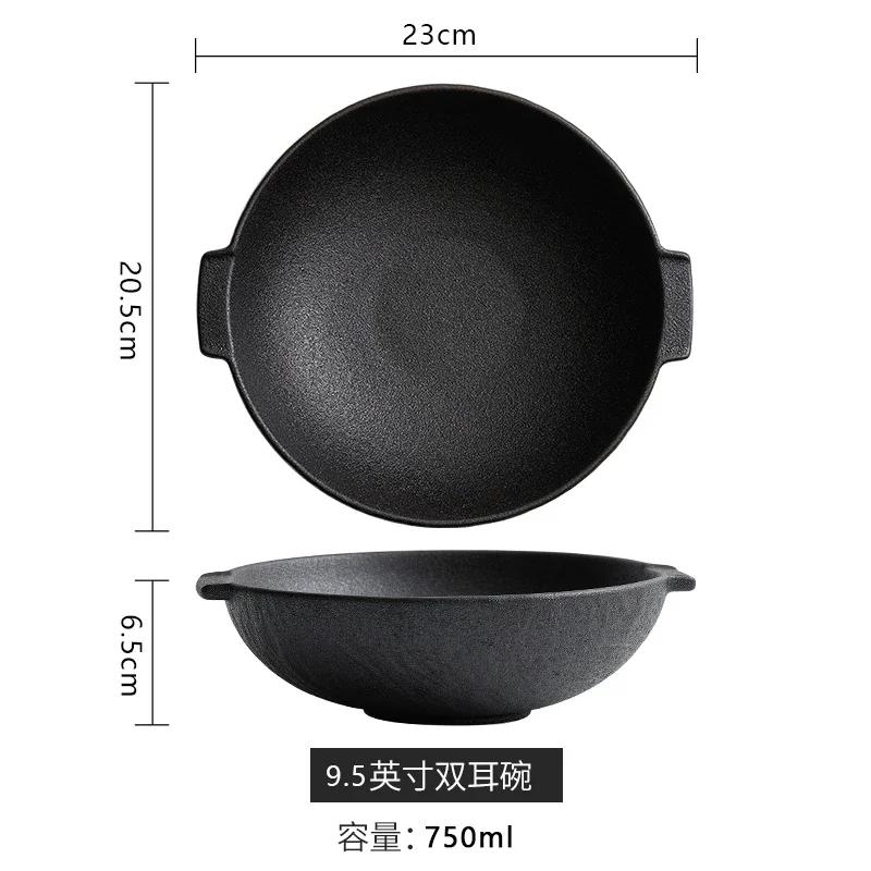 Solid Color Ceramic Double Ear Bowl Large Capacity Noodle Bowl Soup Bowl Salad Bowls Snack Bowls Restaurant Creative Tableware