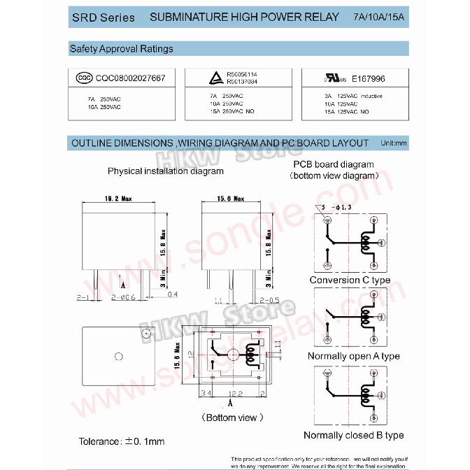 10pcs Relay SRD-03VDC-SL-C SRD-05VDC-SL-C SRD-24VDC-SL-C SRD-12VDC-SL-C 3V 5V 6V 9V 12V 24V 48V 10A 250VAC 5PIN Relays Relais Relays 5