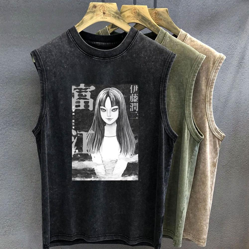 Herr Tanktopp Grafisk T-shirt Junji Ito Tryck Oversize Gymkläder Vintage Tvätt Ärmlös Väst Dam Punk Y2k Kläder