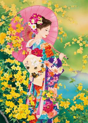 Epoch 500-piece Jigsaw Puzzle, IllustrationArt, Haruyo: Beautiful Figure (38 X 53 Cm), 06-089, with Glue, Spatula, and Score Ticket