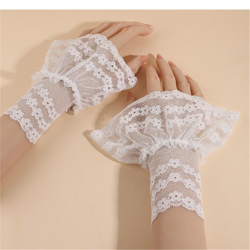 Breathable Wrist Covers With Lace Patterns Sheer Nails Art Photo Props Comfortable Sheer Sleeves