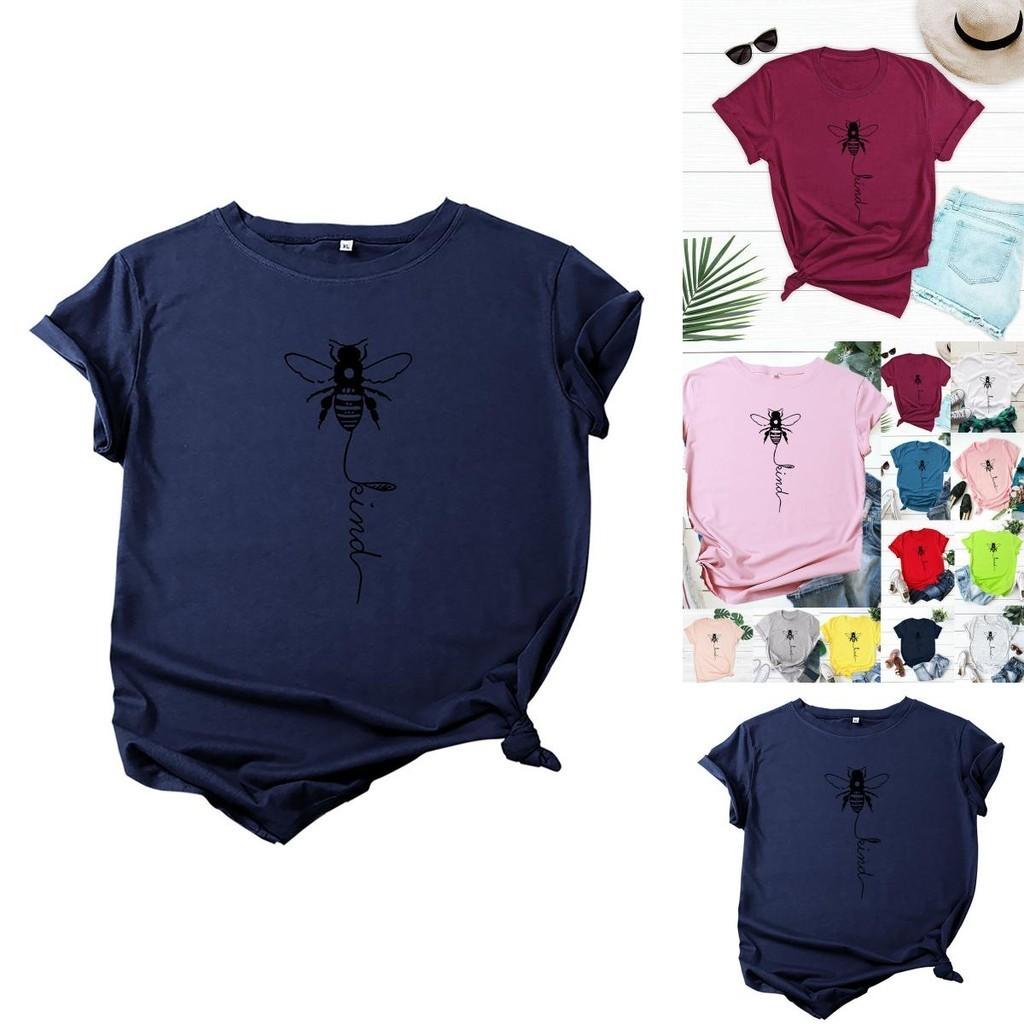 Women's Bee Printed Crew Neck T-shirts Featuring Soft Cotton Fabric For Comfort