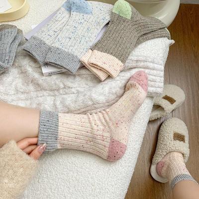 Color Dot Cashmere Mid-Tube Women's Socks - Thick, Velvet, Warm, Trendy Autumn/Winter