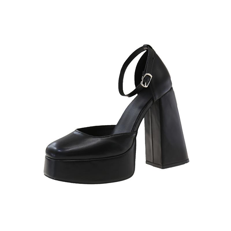 

Модные туфли Мэри Джейн на толстом каблуке, женские, 2025, новый сказочный стиль, французские, с мелким вырезом, квадратным носком, ремешком с пряжкой в одно слово, одинарные туфли 39 чёрный