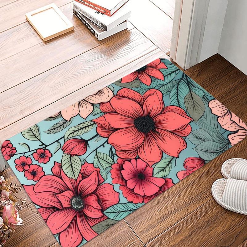 Rutschfeste Retro-Blumenmuster-Kleine Teppiche Wasserdicht Leicht zu Reinigen Bodenmatten für Innen- und Außenbereich Langlebig Wohnkultur Mode