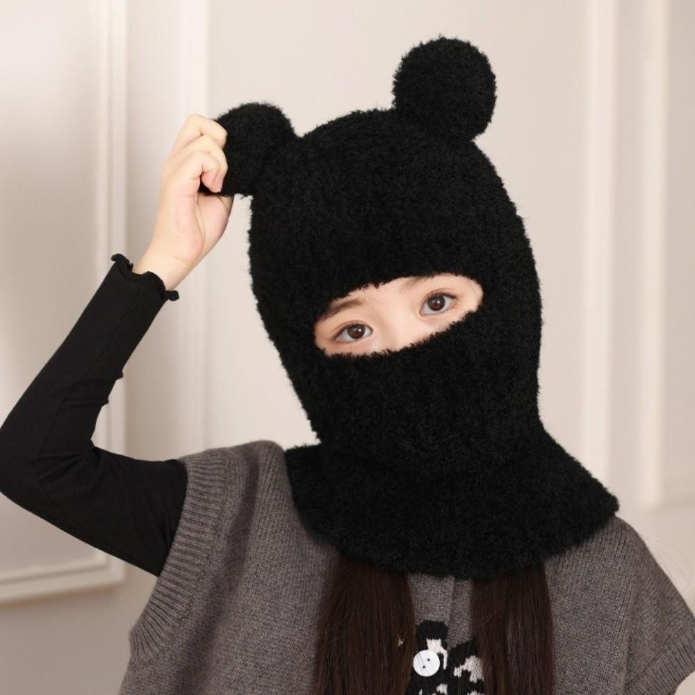 Bear Scarf Mask Integrated Hat Warm Lining Kids Balaclava Hat Autumn and Winter
