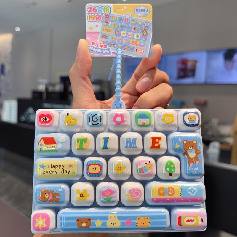 26 Grids Keyboard Button Cat Keychain Creative Fidget Stress Relief Toy for Children School Bag Pendant Decor