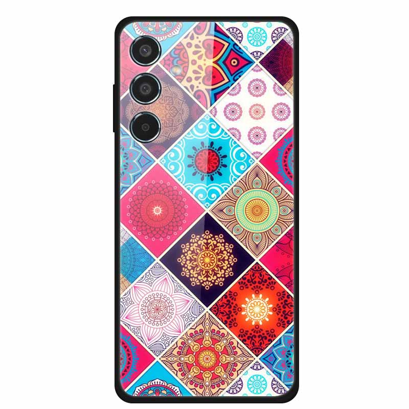 Glass Cellphone Case For Samsung Galaxy M35 Hard Plastic Back Cover For Samsung M 35 Flowers Painted Cases Fundas Shell Shield